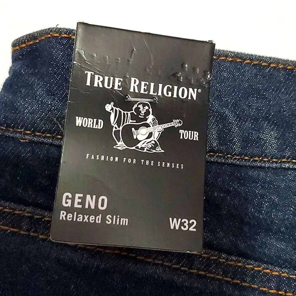 NEW True Religion Geno Relax Slim Dark Wash Straight Leg Jeans 32W